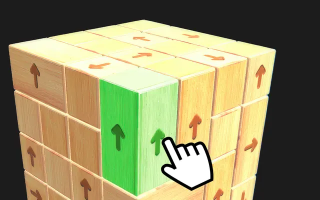 Tap 3D Wood Block Away, Rotate a wooden sculpture and strip it down in the only order that works.